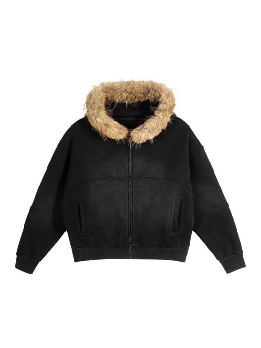 Sun Fade Boxy Detachable Fur Hoodie