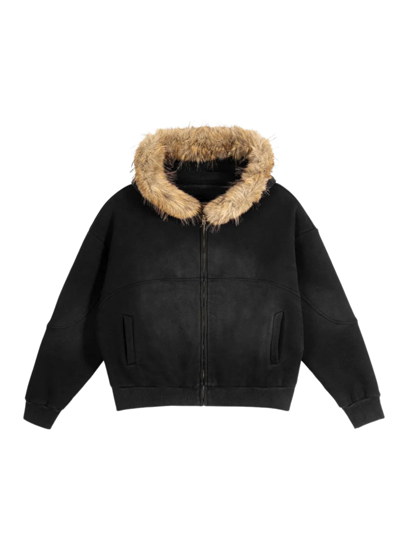 Sun Fade Boxy Detachable Fur Hoodie