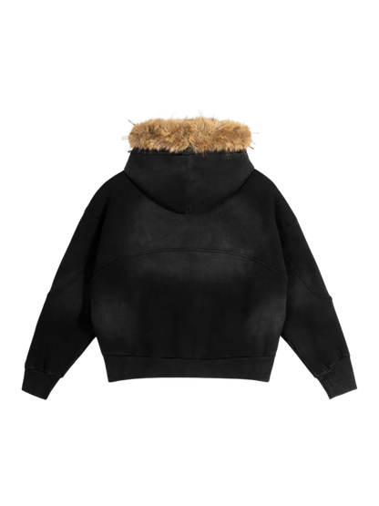 Sun Fade Boxy Detachable Fur Hoodie