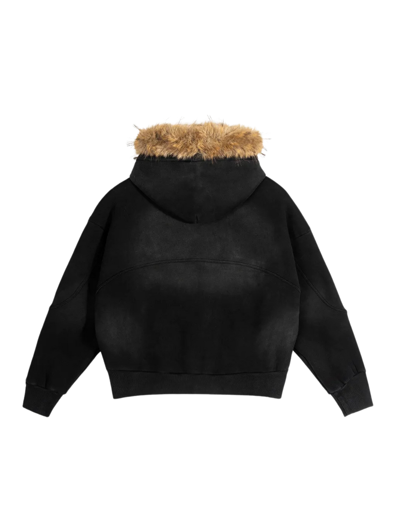 Sun Fade Boxy Detachable Fur Hoodie